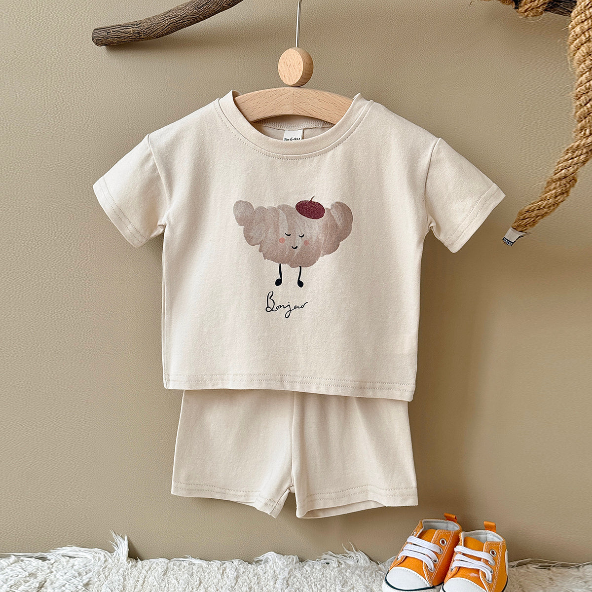 Baby Cartoon Print Tee & Shorts Set