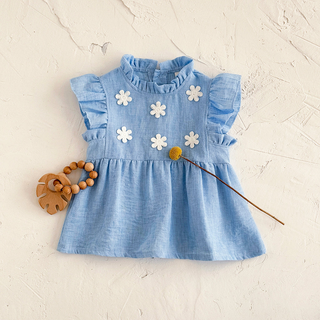 Summer Blue Floral Dress for Baby Girls