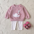 Pink Swan Towel Embroidery Girl Baby Set 0-3 Years Old