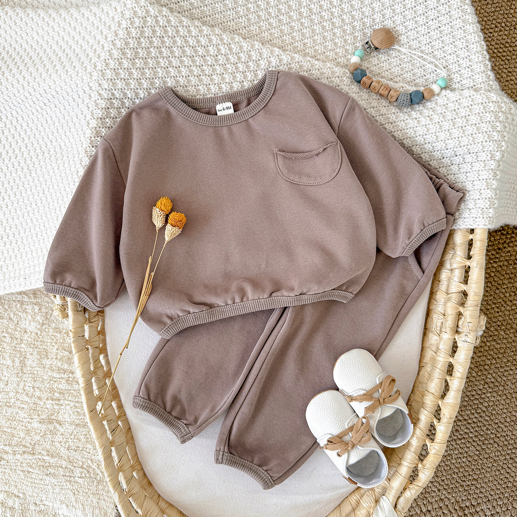 Baby Cotton Blend Long Sleeve Pocket Top and Pants Set Spring Autumn 6Months-3years