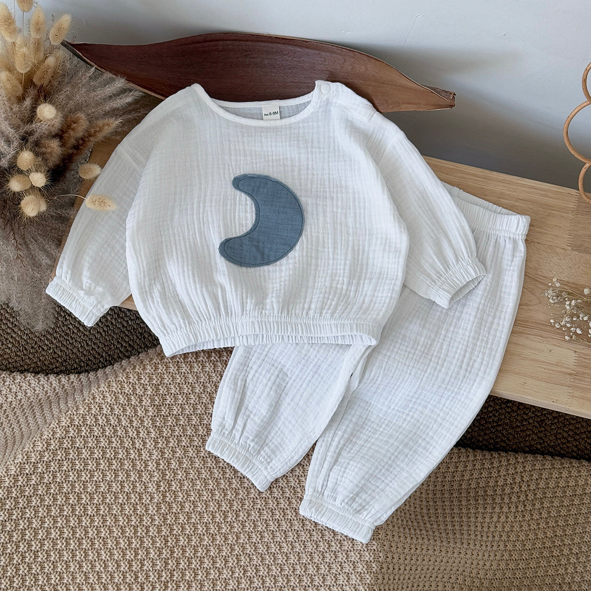 Neutral Baby Moon Pattern Cotton Sports Set 6Months-3Years