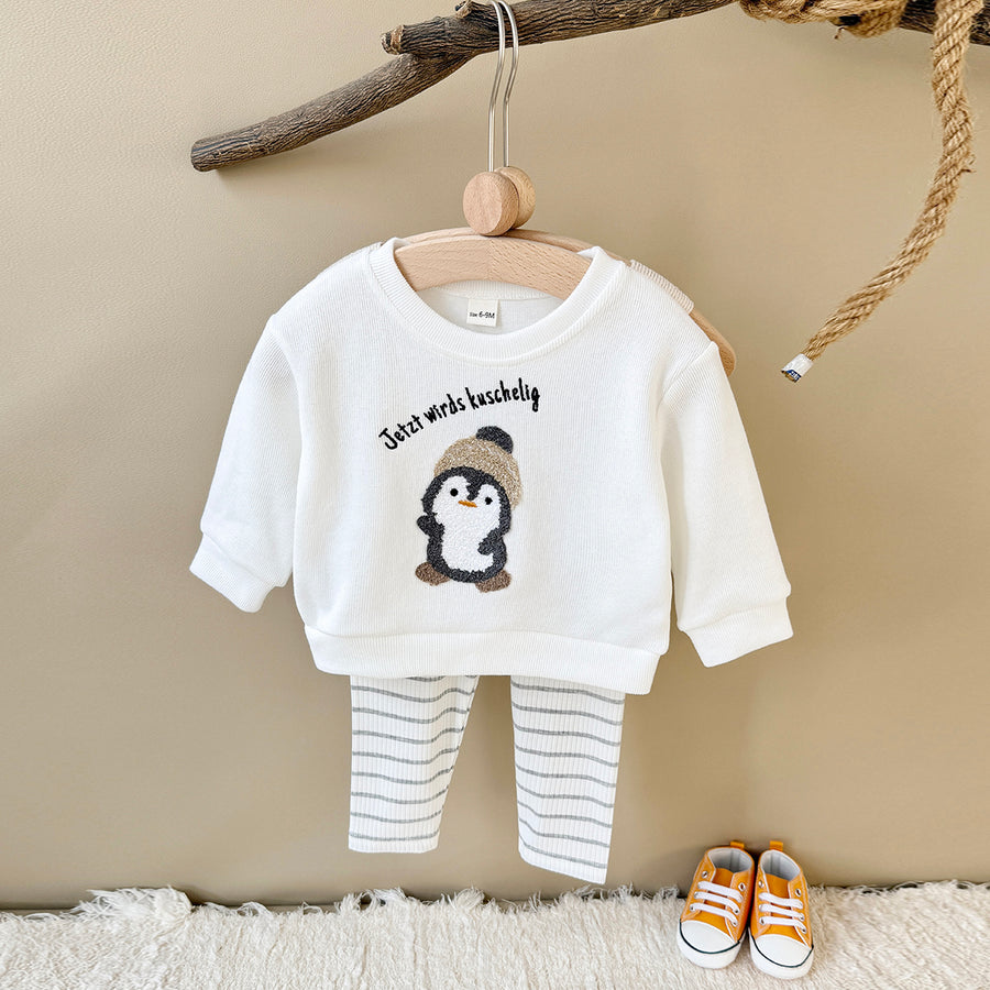 Cute Baby Outfit, 3D Animal Towel Sweatshirt With Striped Trousers