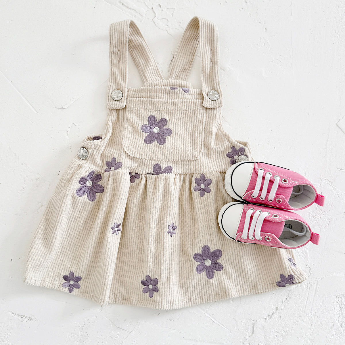 Spring Autumn Baby Girls Overall Dress, Flower Embroidery Loose Skirt