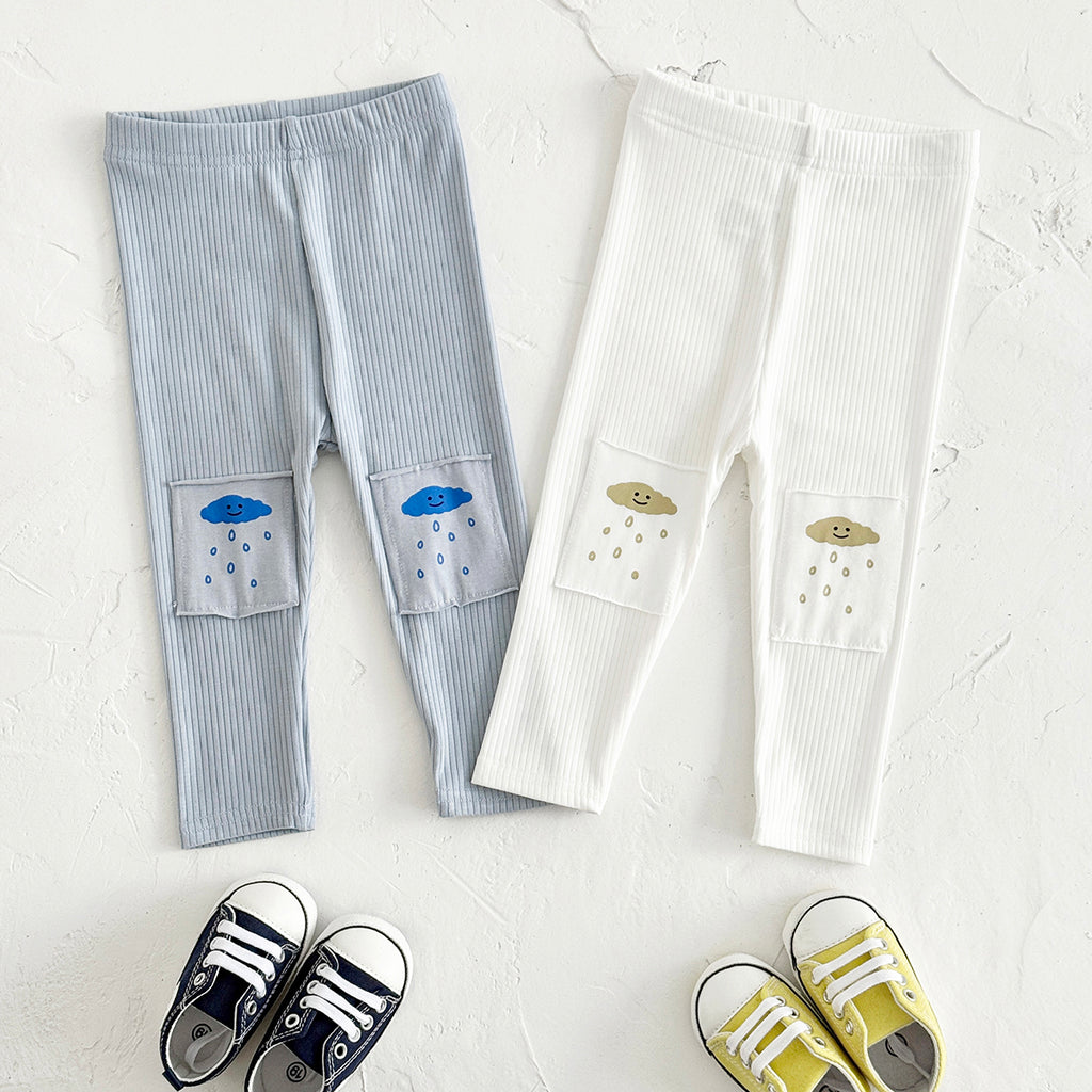 Comfy Baby Outer Pants Cartoon Cloud Pocket Vertical Rib Leggings