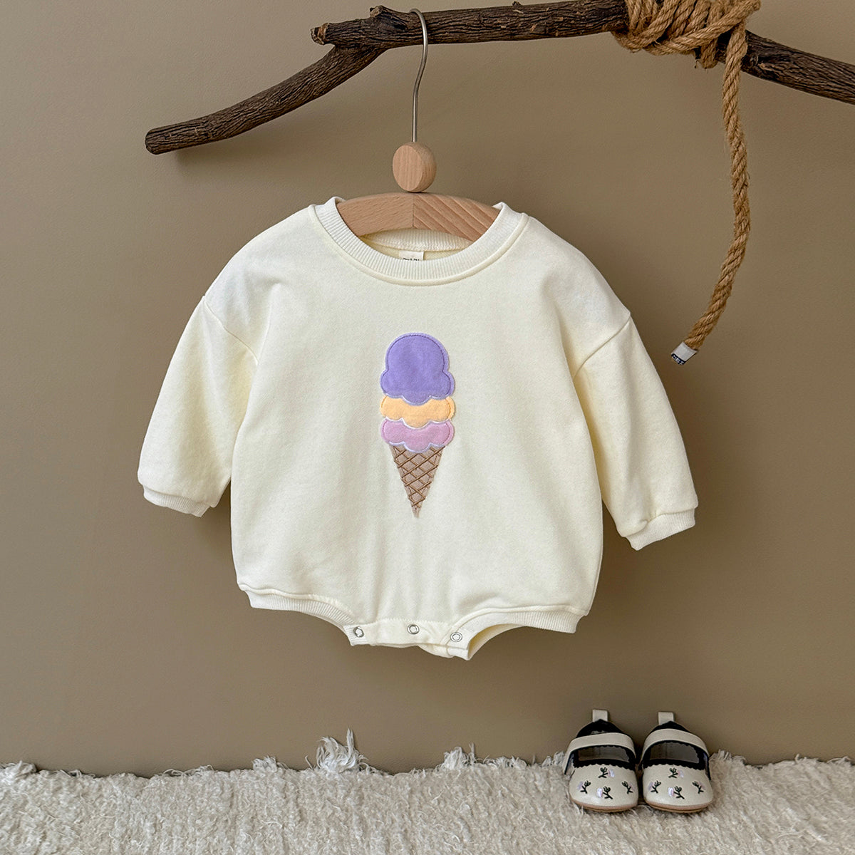 Sweet Newborn Romper Multi-layer Ice Cream Applique Bodysuit