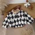 Small Diamond Pattern Fleece Top for Autumn Winter