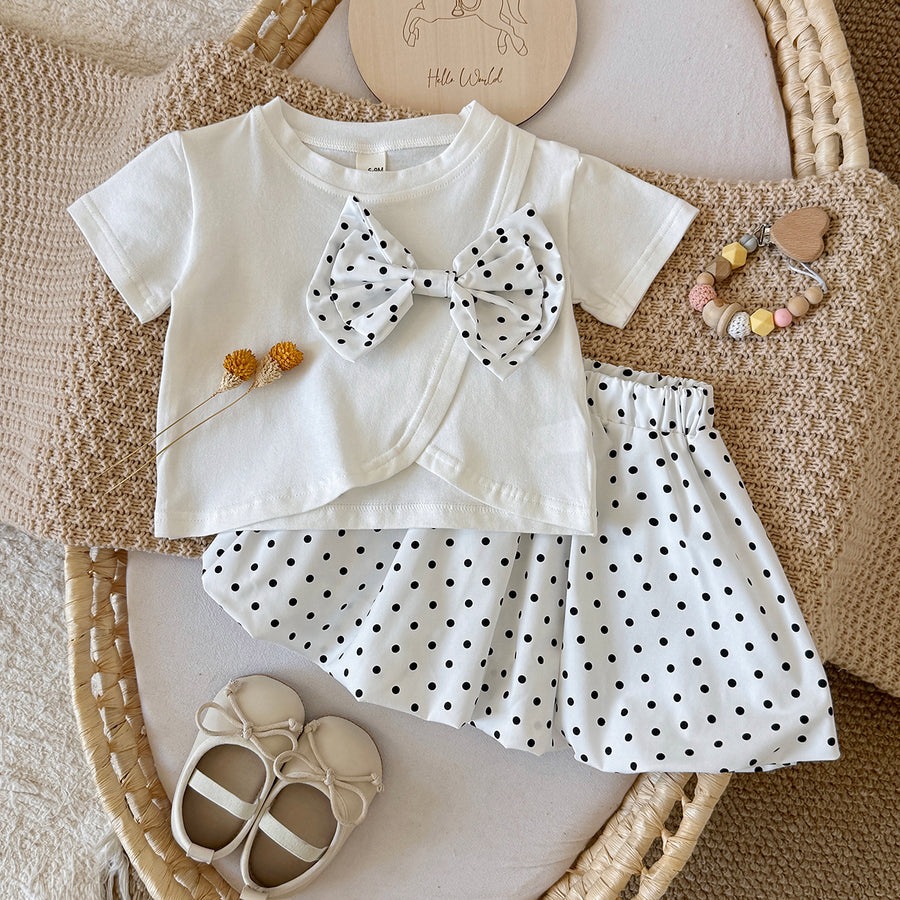 Baby Girl Bow Top & Polka Dot Skirt Set