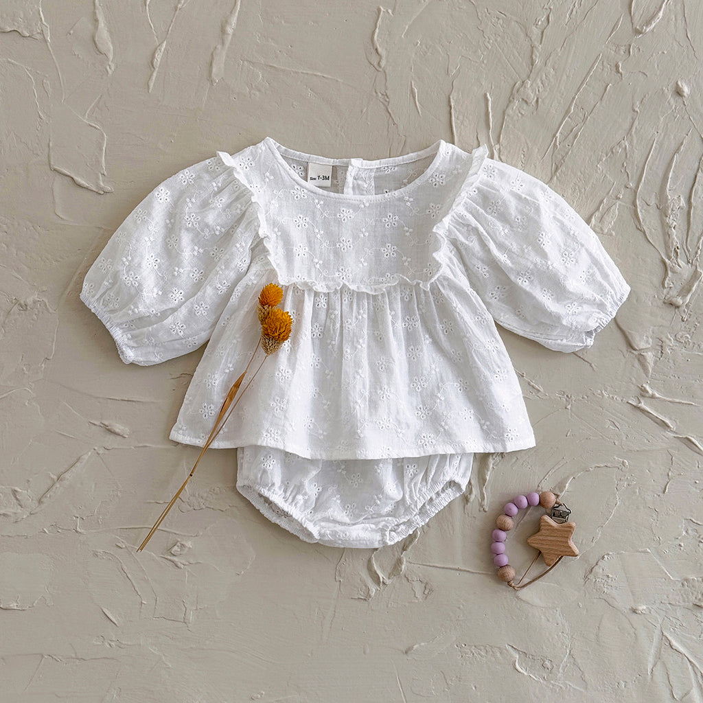 Summer White Lantern Sleeve Set for Baby Girls
