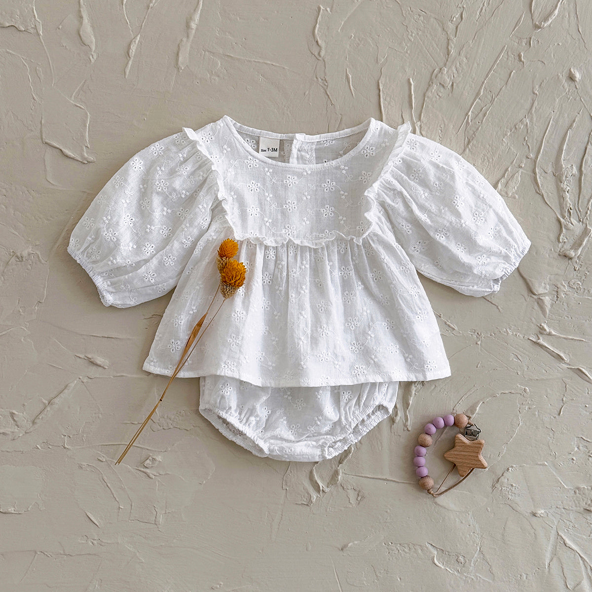 Summer White Lantern Sleeve Set for Baby Girls