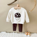 Forest Style Baby Outfit, Loose Crewneck Mushroom Sweatshirt And Solid Pants