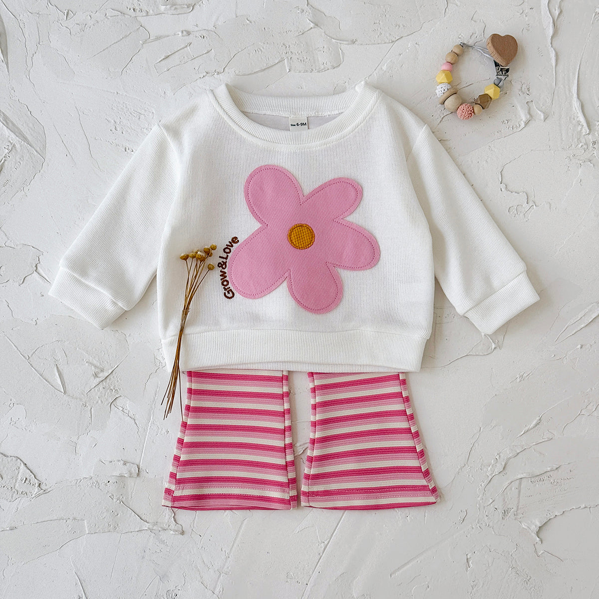 Baby Girl Applique Embroidered Long Sleeve Top and Pants Set Spring Autumn 0-3 Years Old