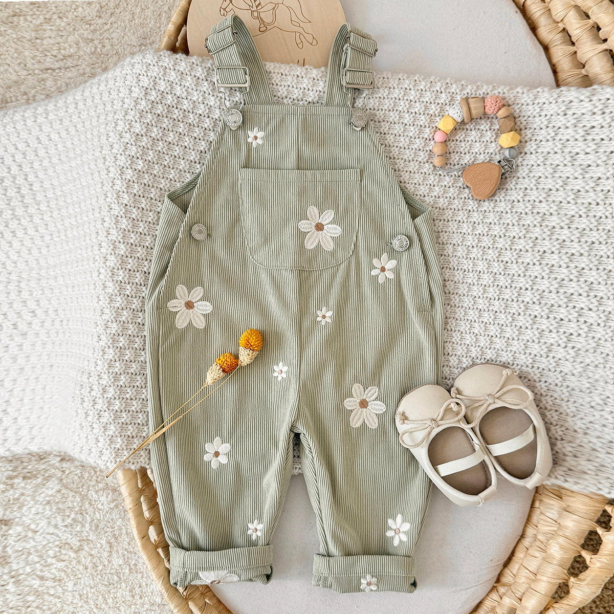 Women's and Baby Floral Embroidered Fleece Wraparound Pants 0-3 Years Old