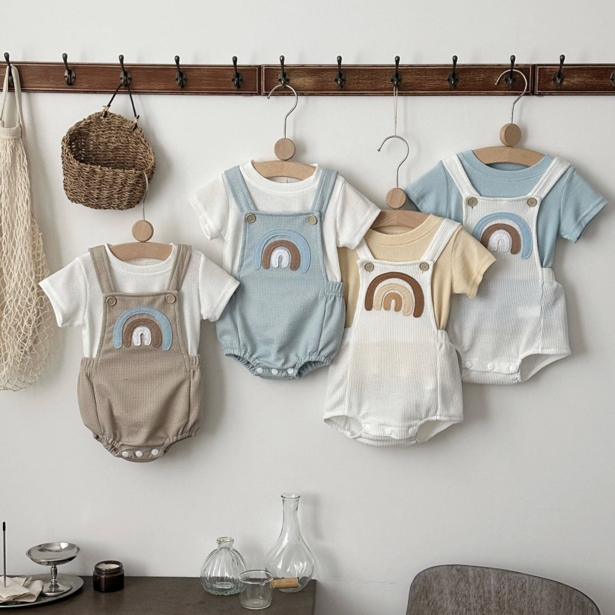 Summer Rainbow Applique Short Sleeve Romper Set