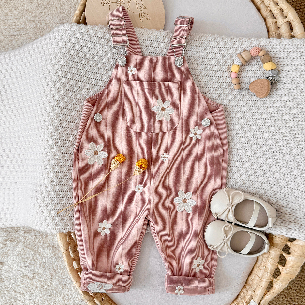 Women's and Baby Floral Embroidered Fleece Wraparound Pants 0-3 Years Old
