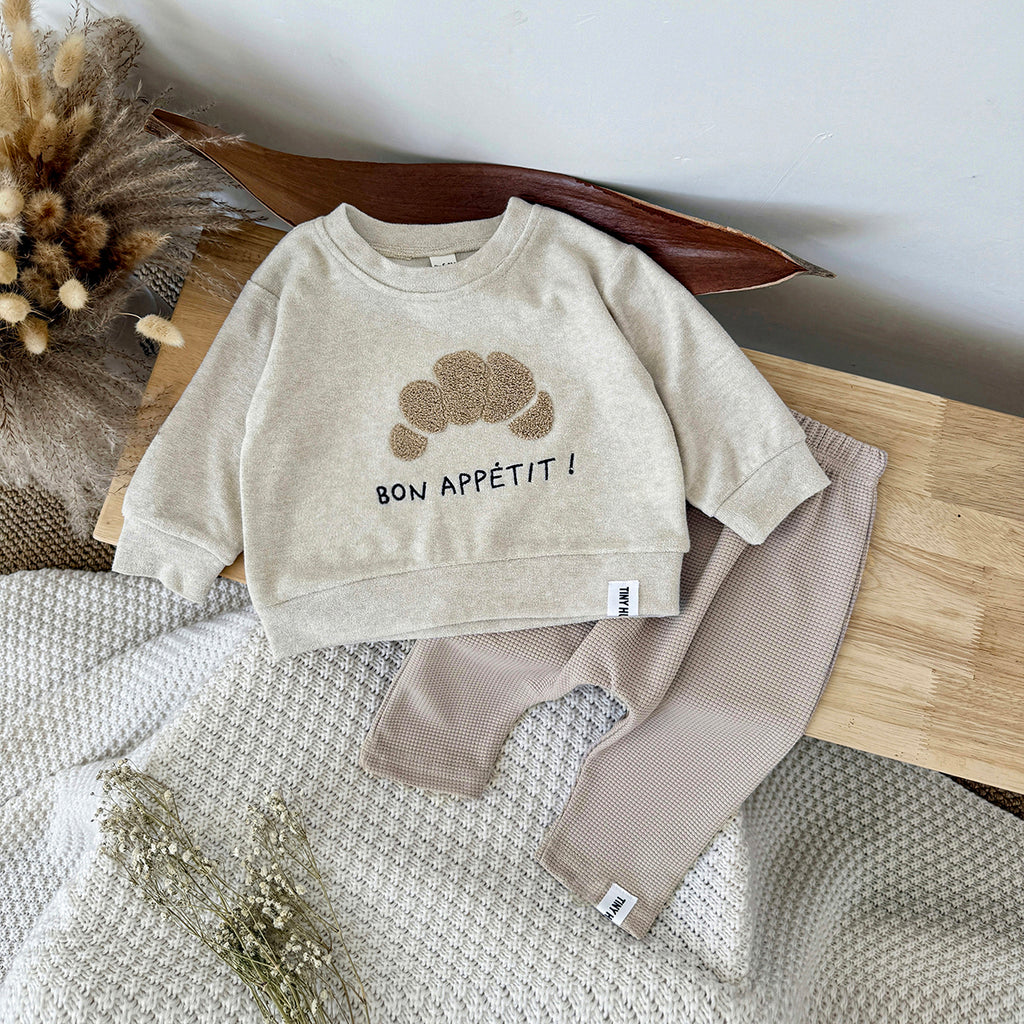 Baby Croissant Embroidered Top and Pants Outfit Set 6Months-3Years