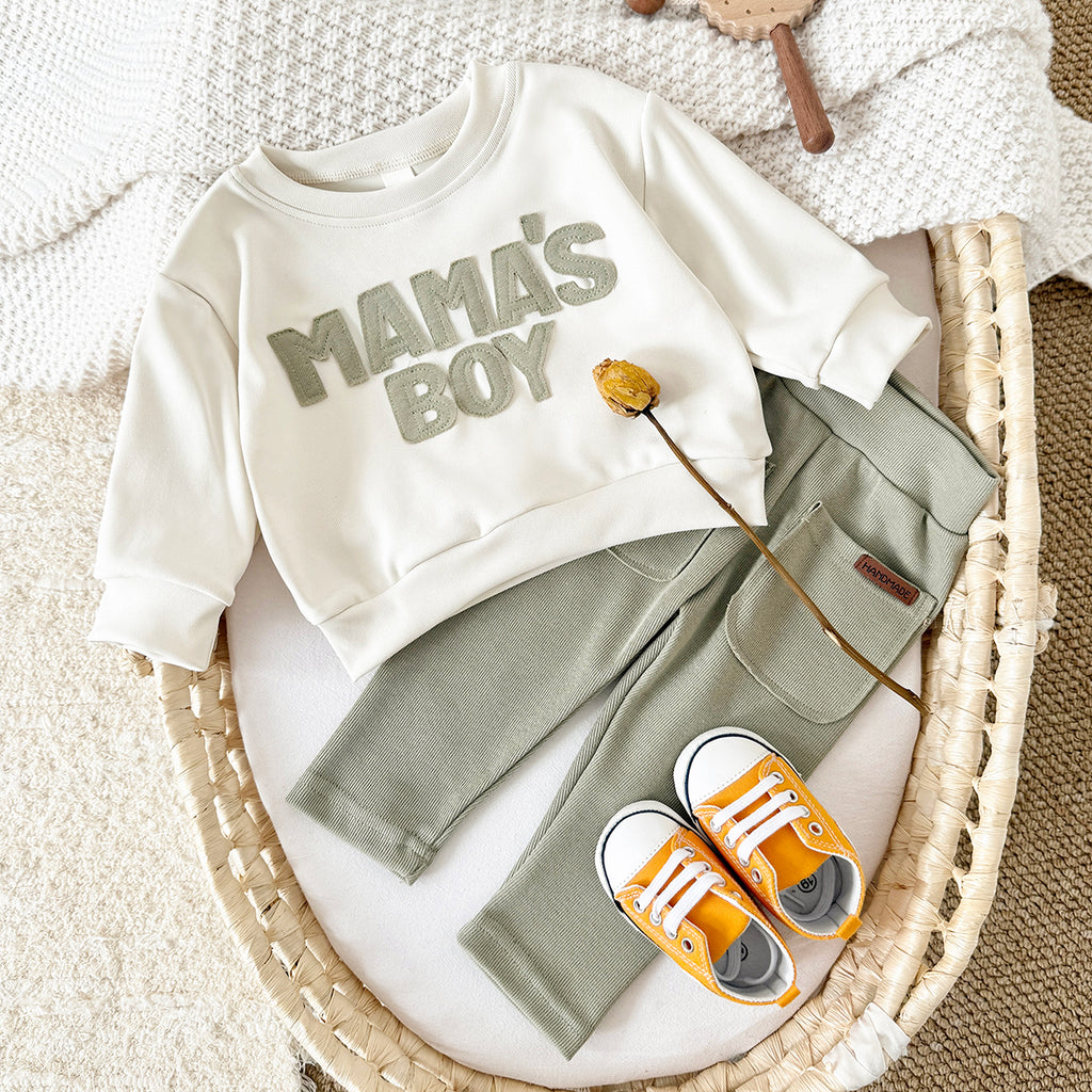 3 Colors Baby Boy 2Pcs Outfit, Letter Sweatshirt Pocket Pants Baby Set