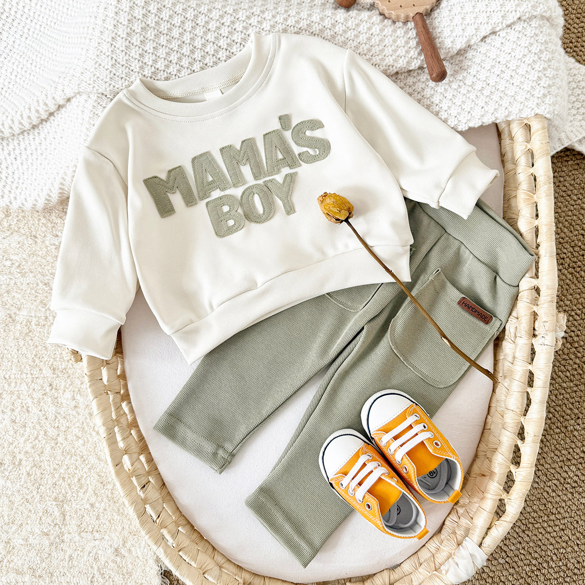3 Colors Baby Boy 2Pcs Outfit, Letter Sweatshirt Pocket Pants Baby Set