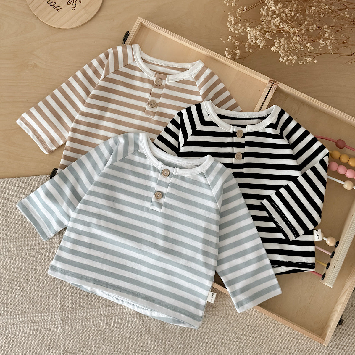 Three-Color Stripe Top Set for Spring Autumn