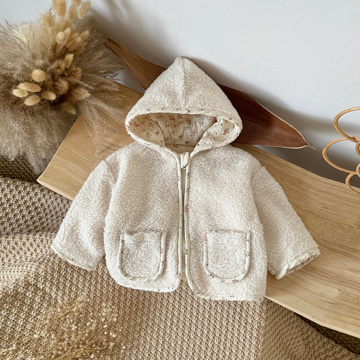 Baby girl floral hooded jacket for winter 0-3 years old