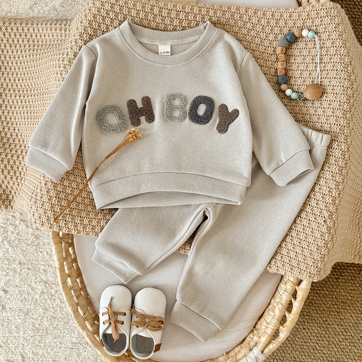 OH BOY Embroidered Set for Baby Boys, Spring Autumn