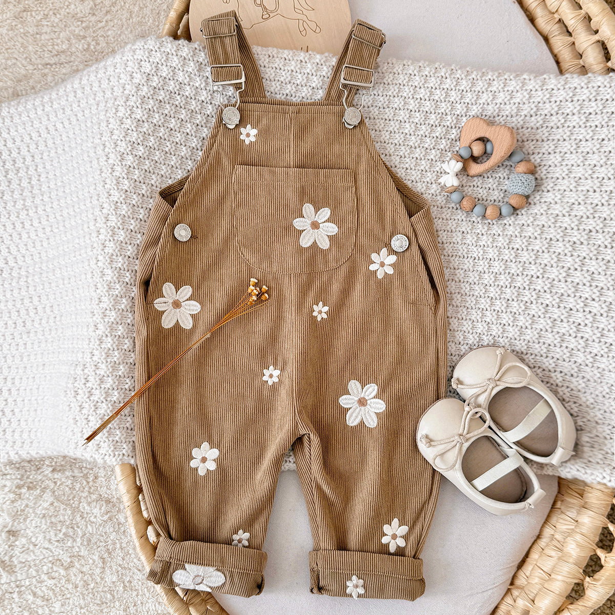 Women's and Baby Floral Embroidered Fleece Wraparound Pants 0-3 Years Old