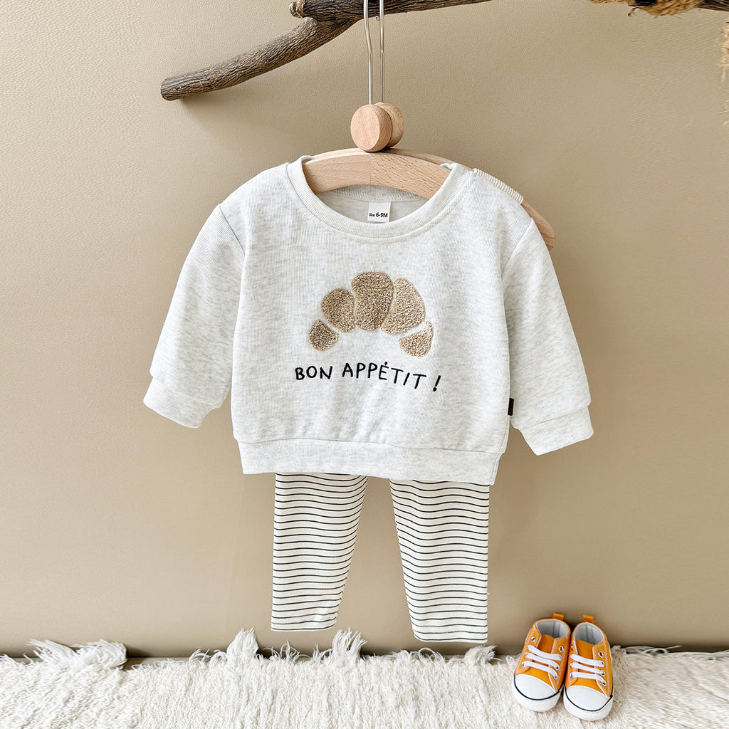 Spring Autumn Baby Outfit, Fun Cookie Print Sweatshirt Striped Pants Set