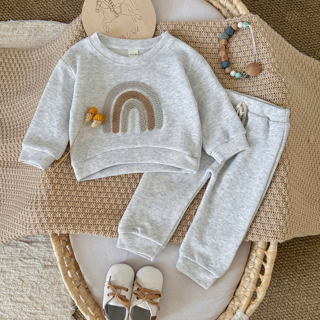 Rainbow Pattern Sweatshirt Set for Baby Boys, Spring Autumn