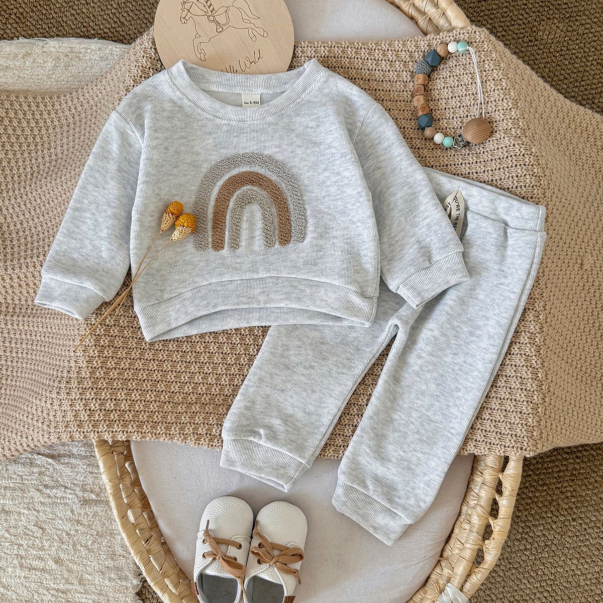 Rainbow Pattern Sweatshirt Set for Baby Boys, Spring Autumn