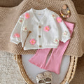 Baby girl three-dimensional flower long sleeved pants set 0-3 years old