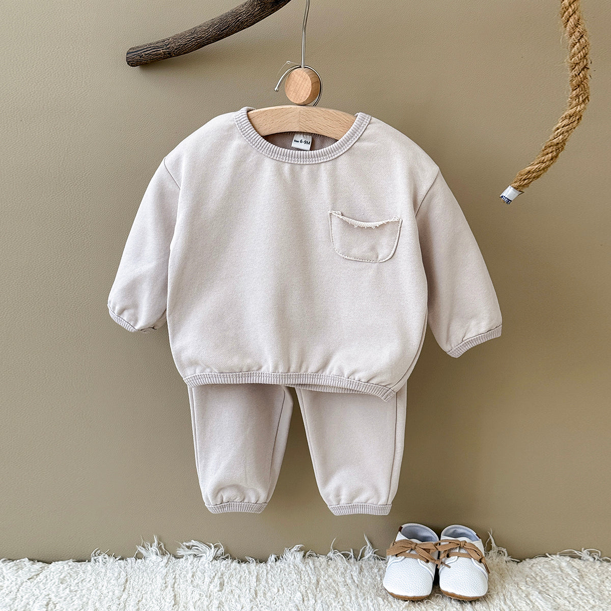 Baby Cotton Blend Long Sleeve Pocket Top and Pants Set Spring Autumn 6Months-3years