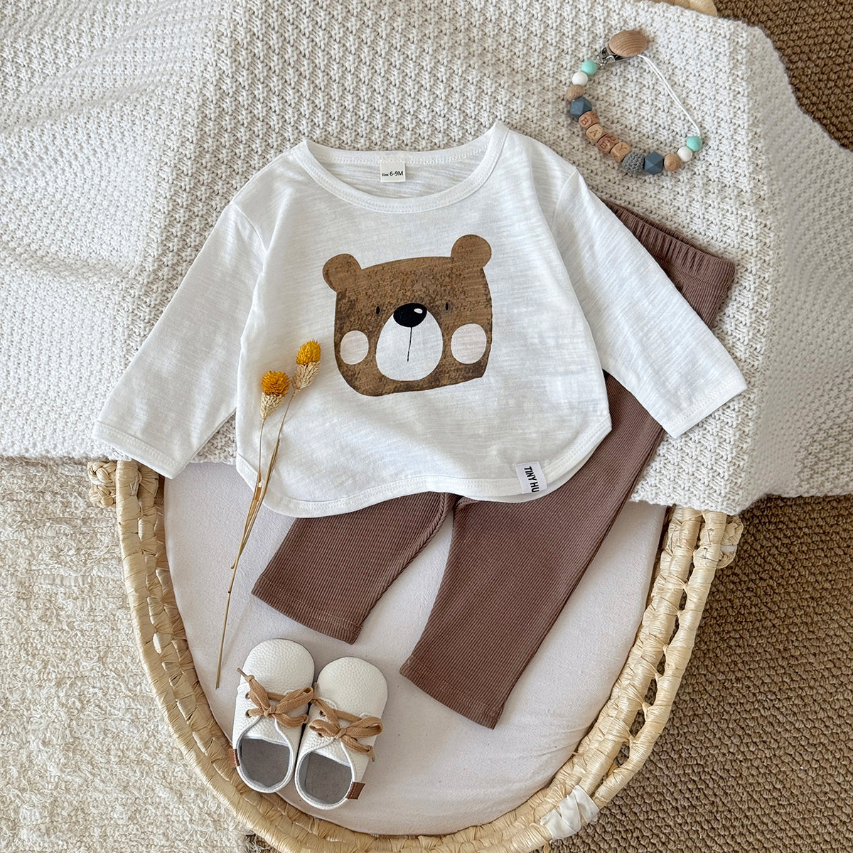Baby Bear Print Cotton Blend Long Sleeve Top and Pants Outfit Set 6Months-3Years