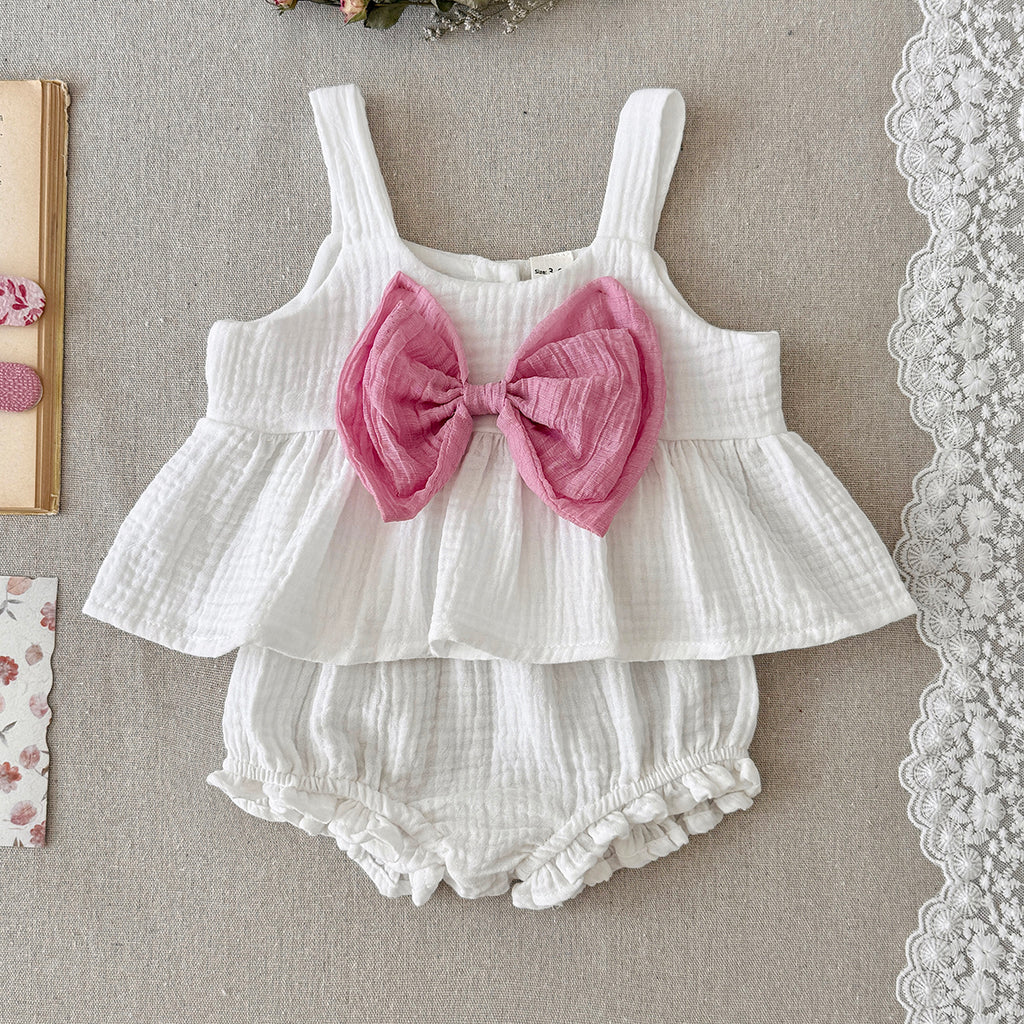Baby Girl Gauze Tank Set with Pink Bow