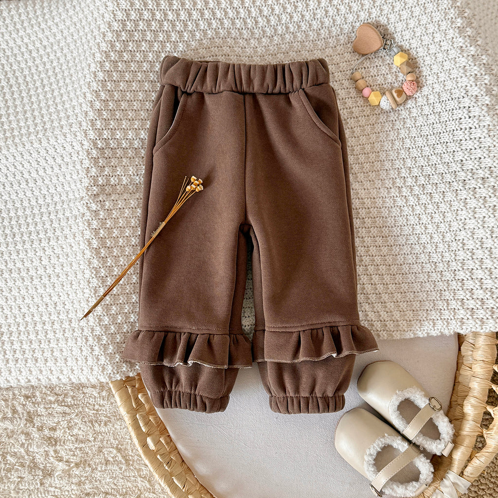 Forest Style Girls Thick Winter Sweatpants Ruffle Hem Infant Warm Trousers