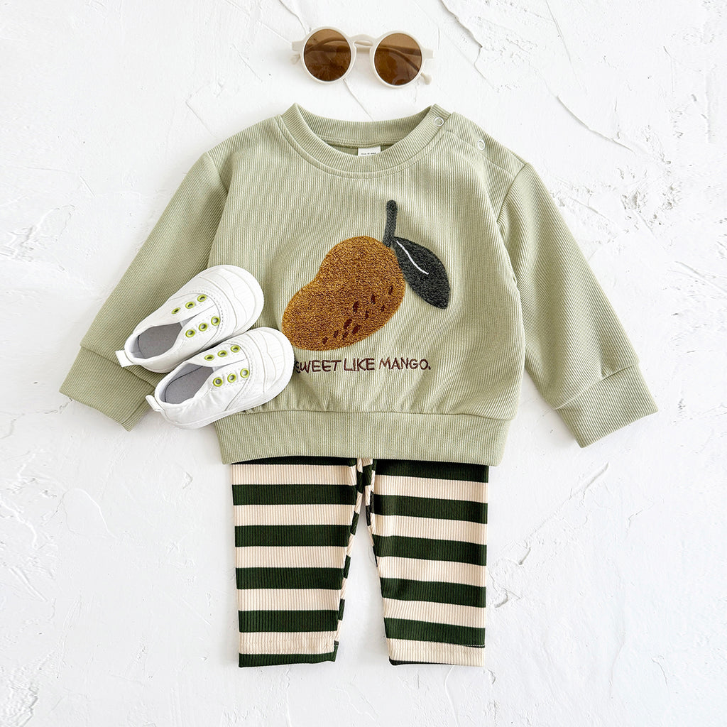 Fresh Mango Baby 2Pcs Outfit, Mango Sweatshirt Striped Pants