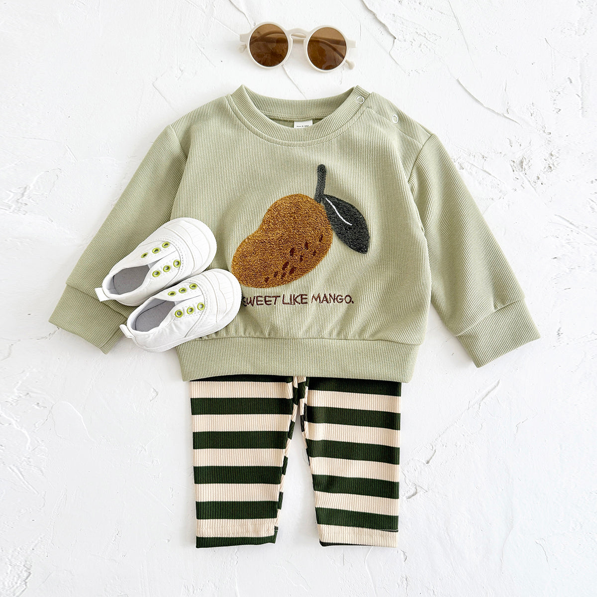 Fresh Mango Baby 2Pcs Outfit, Mango Sweatshirt Striped Pants
