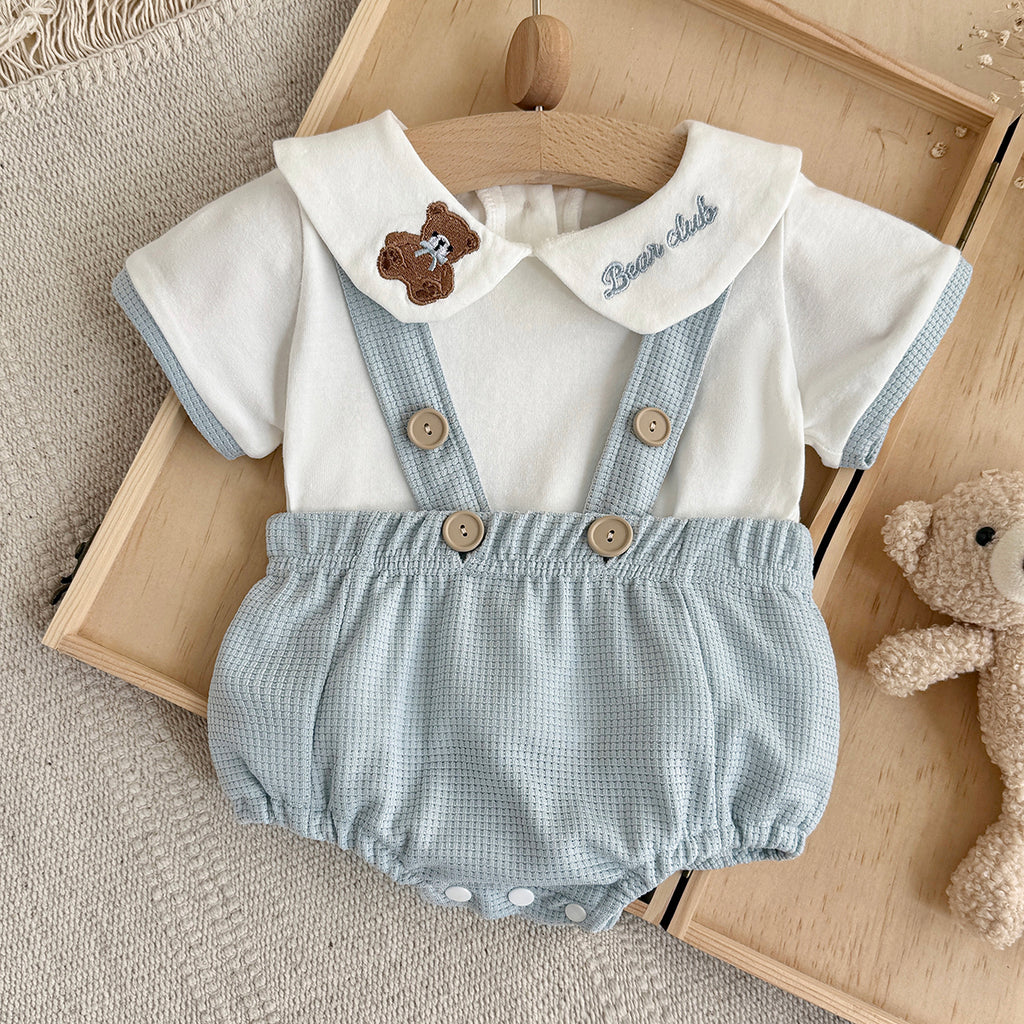 Baby Bear Embroidery Peter Pan Collar Outfit Set