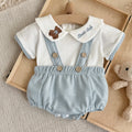 Baby Bear Embroidery Peter Pan Collar Outfit Set