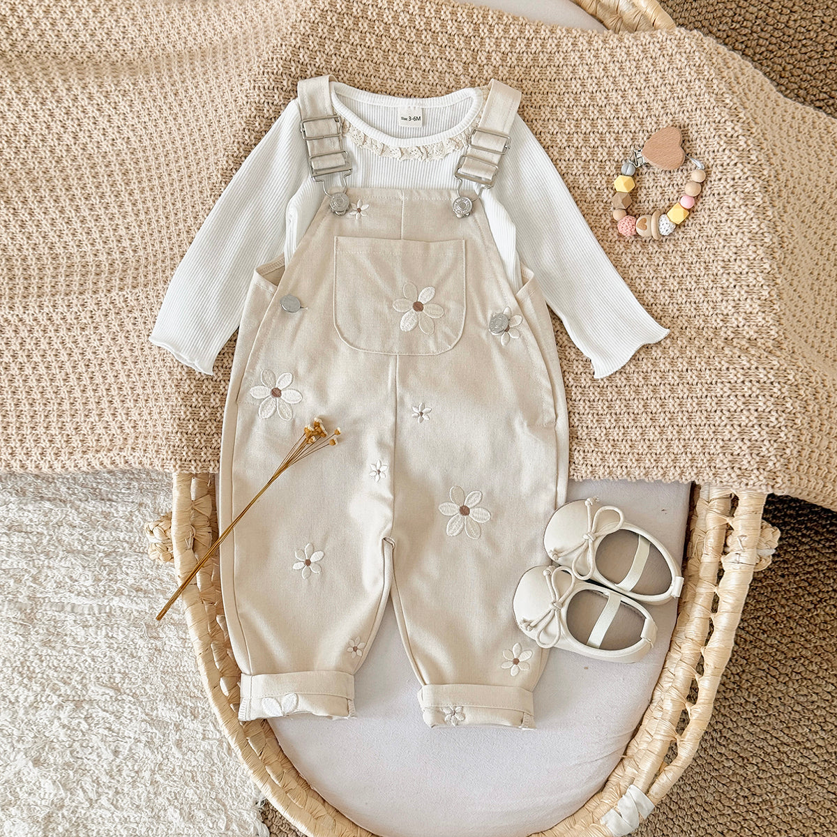 Baby Girl Floral Embroidered Suspender Overalls Spring Autumn Casual Pants 0-3 Years Old