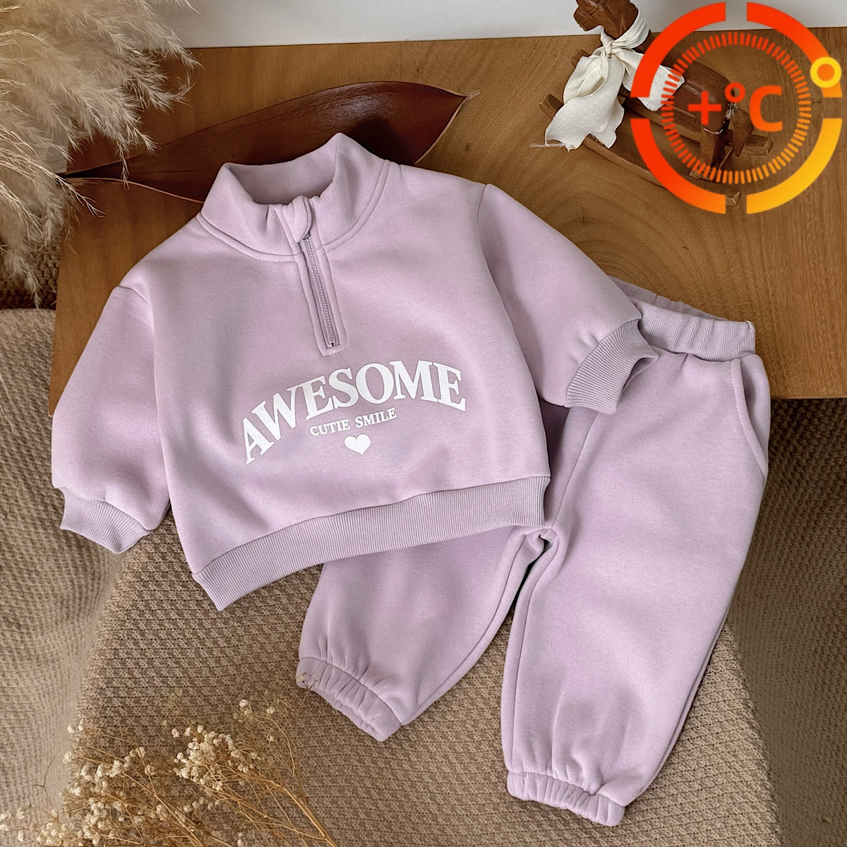 Autumn and winter fleece-lined letter print girls' fashion set