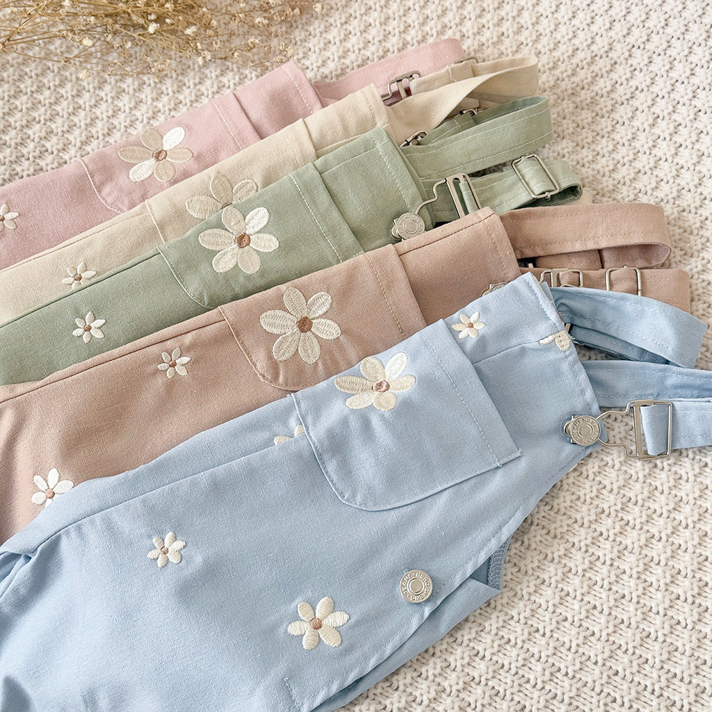 Baby Girl Floral Embroidered Suspender Overalls Spring Autumn Casual Pants 0-3 Years Old
