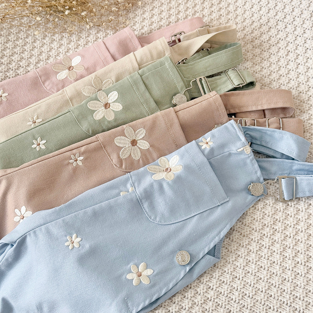 Baby Girl Floral Embroidered Suspender Overalls Spring Autumn Casual Pants 0-3 Years Old