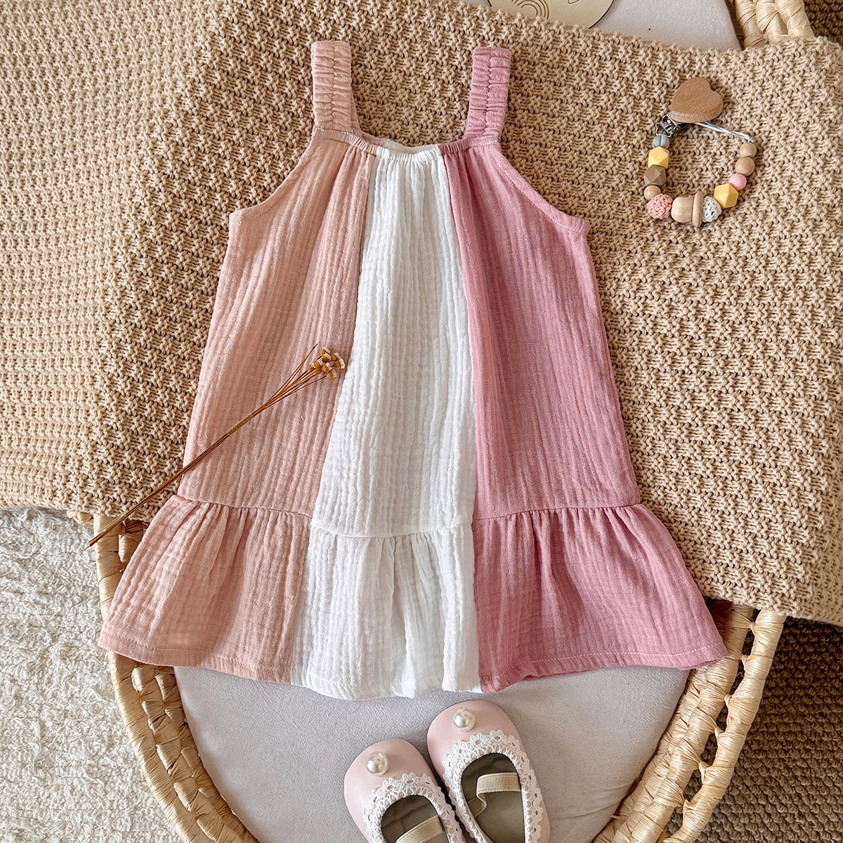 Color Block Muslin Baby Girl Sleeveless Dress