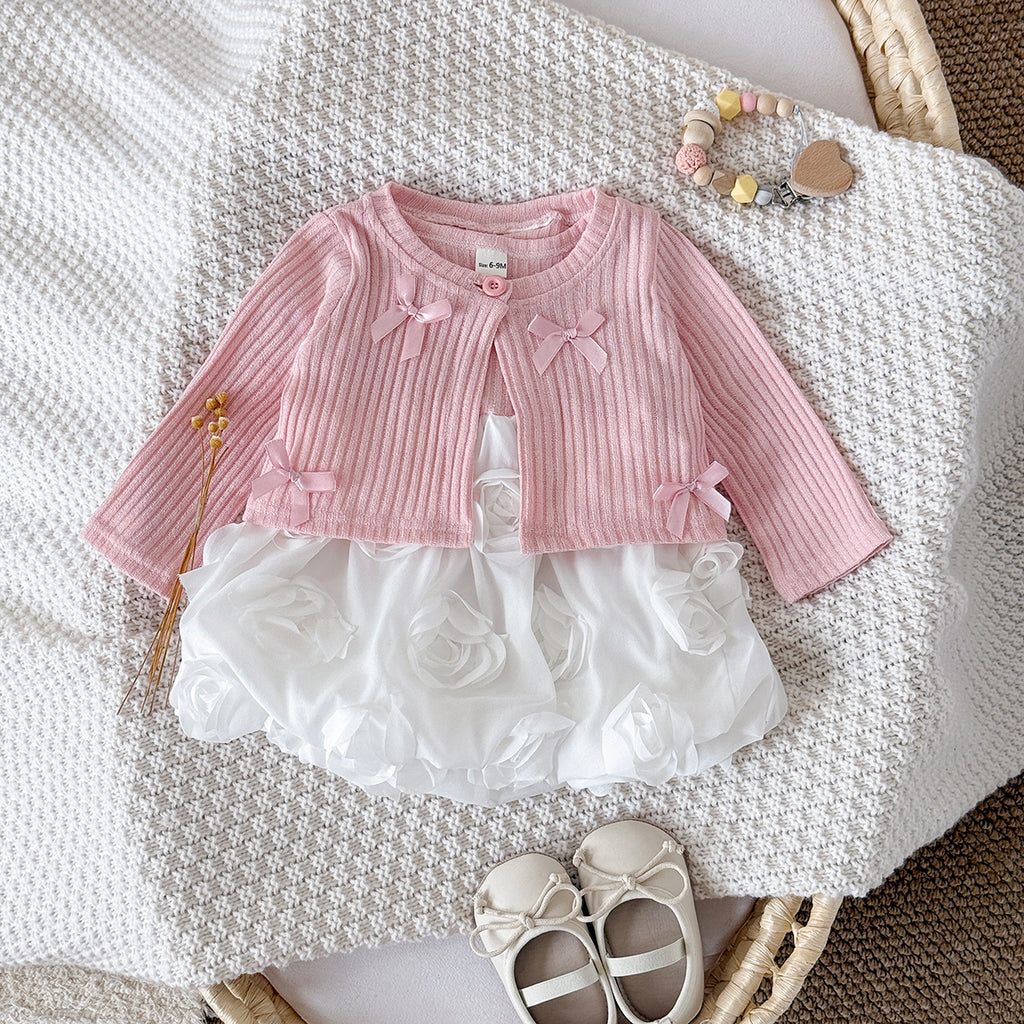 Baby Girls Rose Print Long Sleeve Dress Set 6Months-3Years