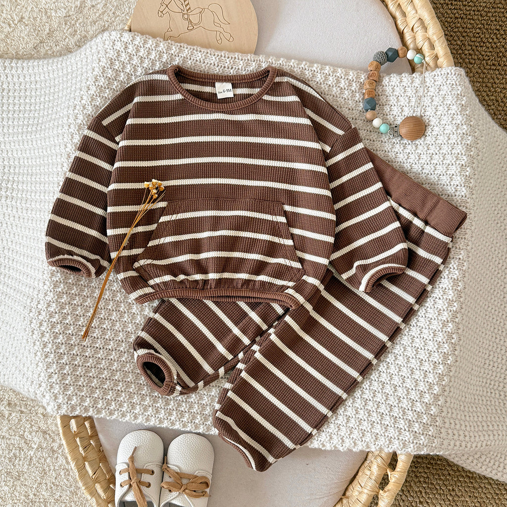 Striped Long Sleeve & Long Pants Set for Baby Boys, Spring Autumn