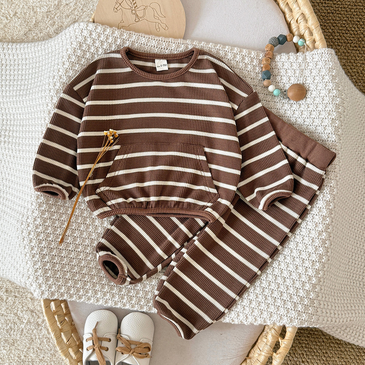 Striped Long Sleeve & Long Pants Set for Baby Boys, Spring Autumn