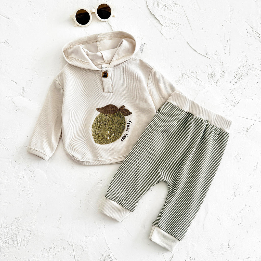 Fresh Baby Going-out Set Lemon Hooded Top Striped Cuff Harem Pants