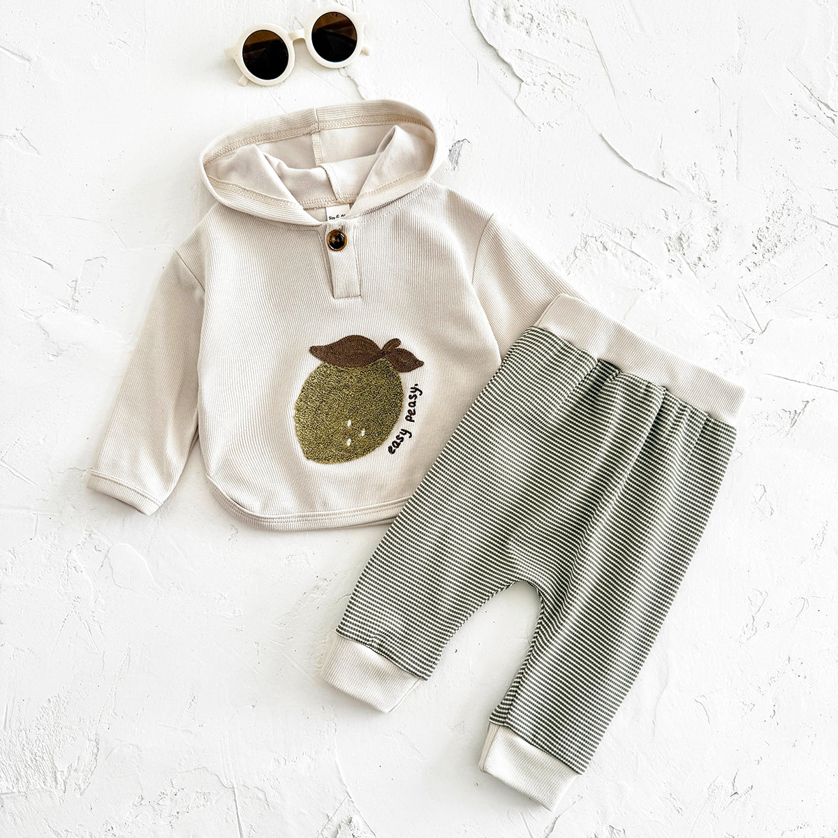 Fresh Baby Going-out Set Lemon Hooded Top Striped Cuff Harem Pants