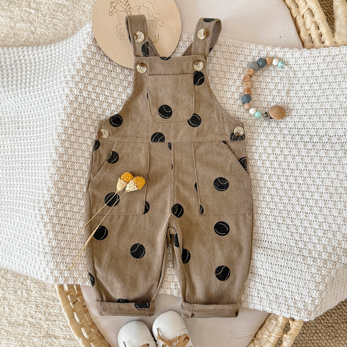 Toddler Tennis Print Corduroy Overalls