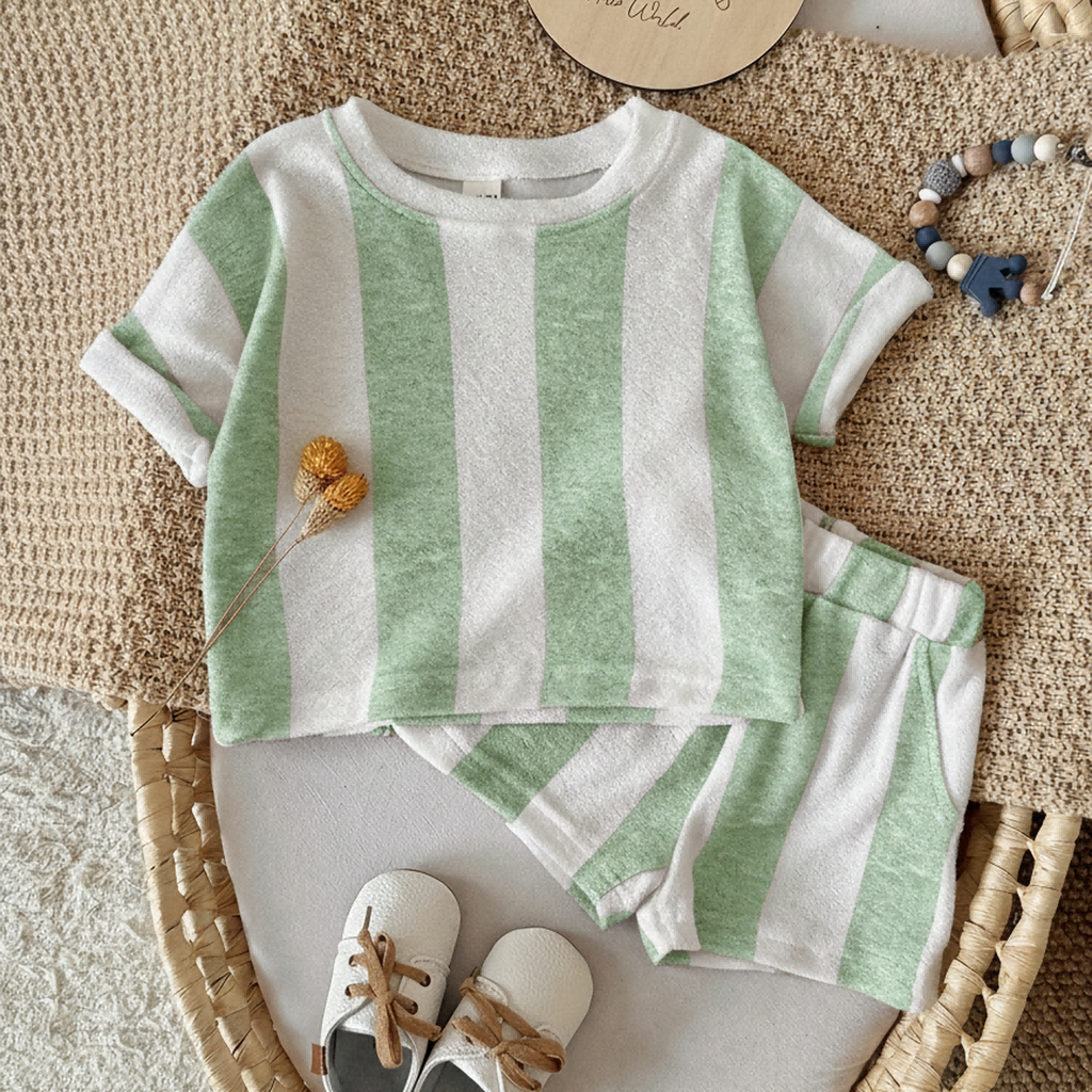 Baby Terry Cloth Striped Tee & Shorts 2Pcs Summer Set