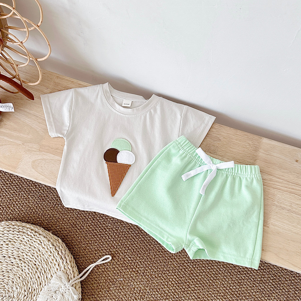 Cute Cartoon Ice Cream Cone Summer 2-Piece Set